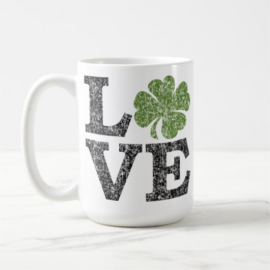 St Patricks Day LIEBE mit Kleeblatt Kaffeetasse (Links)