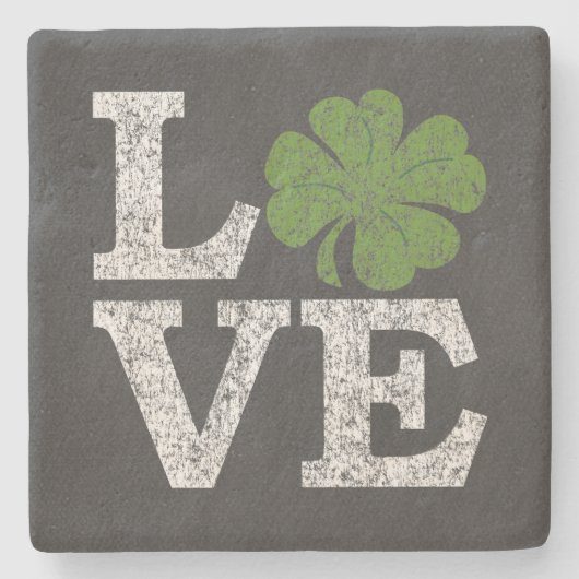 St Patricks Day LIEBE mit Kleeblatt Steinuntersetzer (Vorderseite)