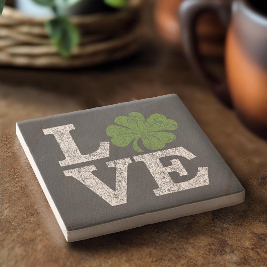 St Patricks Day LIEBE mit Kleeblatt Steinuntersetzer