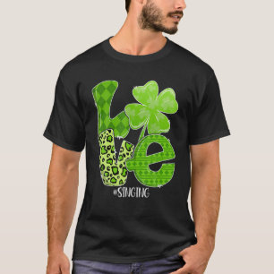 St Patricks Day Liebe singen Kariert Leopard Shamr T-Shirt