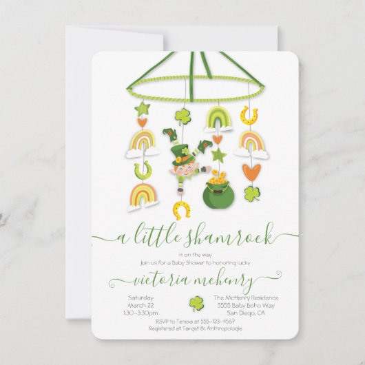 St. Patrick's Day Little Kleeblatt Baby Shower Einladung (Vorderseite)