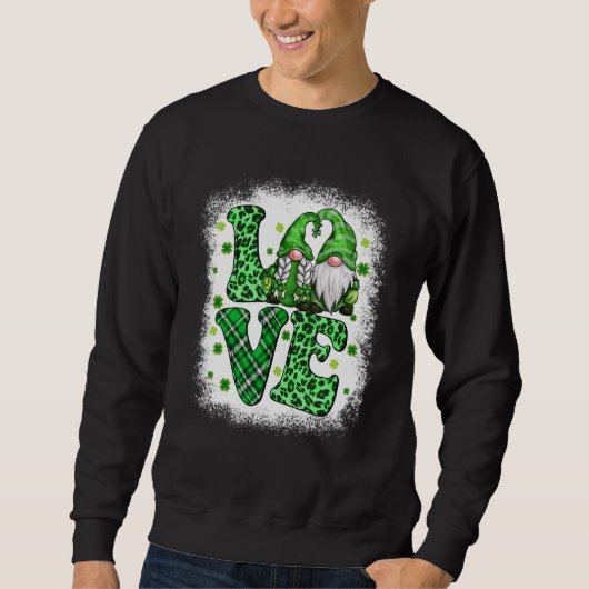 St Patrick's Day Love Gnomes Shamrock Leopard Iris Sweatshirt (Vorderseite)