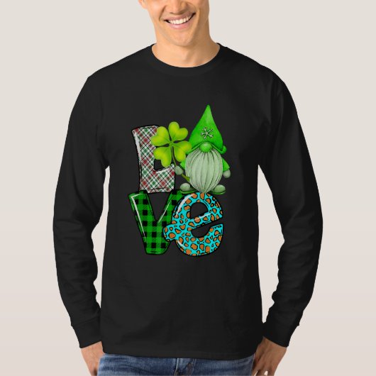 St Patrick's Day LOVE Gnomes Shamrock Leopard T-Shirt (Vorderseite)