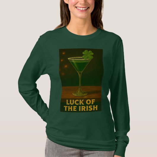 St. Patrick's Day Luck Of The Irish Clover Martini T-Shirt (Vorderseite)