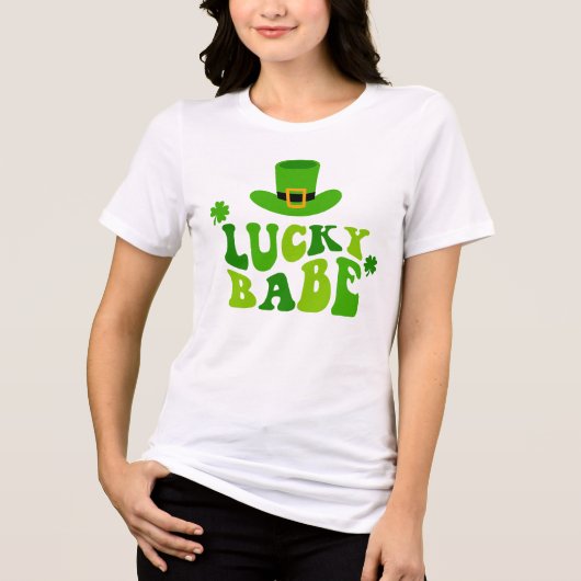 St Patricks Day Lucky Babe Green Kleeblatts irisch Tri-Blend Shirt (Vorderseite)