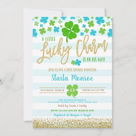 St Patrick's Day Lucky Charm Baby Shower Einladung (Vorderseite)