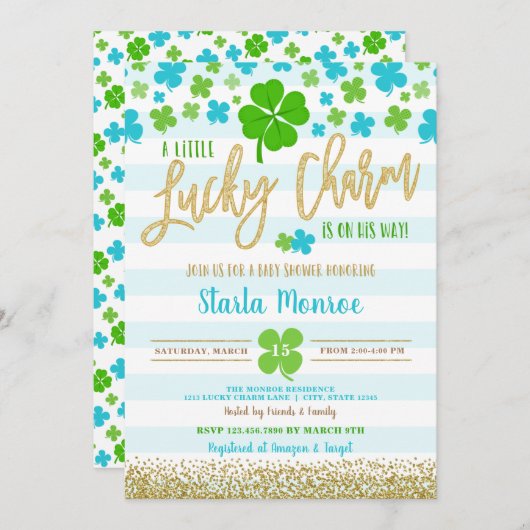 St Patrick's Day Lucky Charm Baby Shower Einladung (Vorne/Hinten)