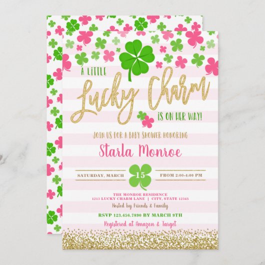 St Patrick's Day Lucky Charm Babydusche Einladung (Vorne/Hinten)