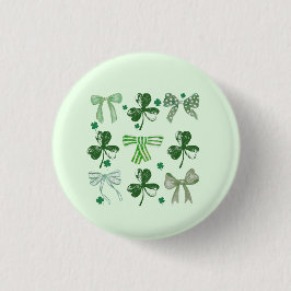 St. Patrick's Day Lucky Clover and Bow Button