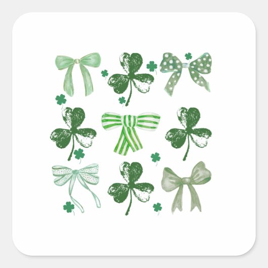 St. Patrick's Day Lucky Clover and Bow Quadratischer Aufkleber (Vorderseite)