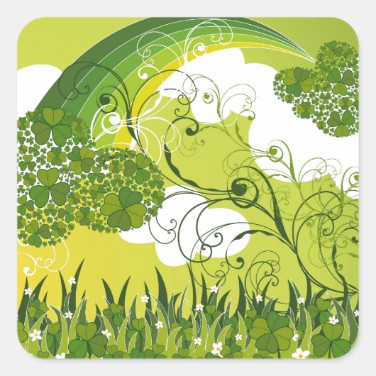 St. Patrick's Day Lucky Clovers Kleeblatt irisch Quadratischer Aufkleber (Vorderseite)