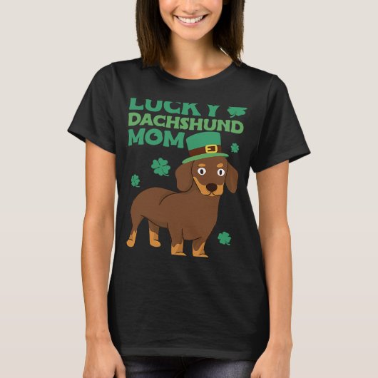 St Patrick's Day Lucky Dackel Mama T-Shirt (Vorderseite)
