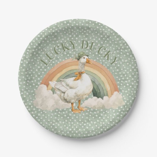 St. Patricks Day Lucky Ducky mit Regenbogen Pappteller (Vorderseite)