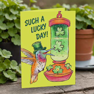 St Patrick's Day Lucky Green Hummingbird Feeder Feiertagskarte