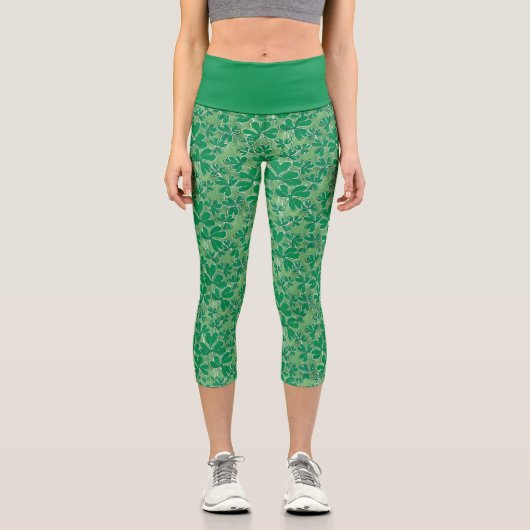 St. Patrick's Day Lucky Green Kleeblatt Pattern Capri Leggings (Vorderseite)