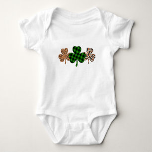 St Patricks Day Lucky Irish Green Kariert Kleeblat Baby Strampler