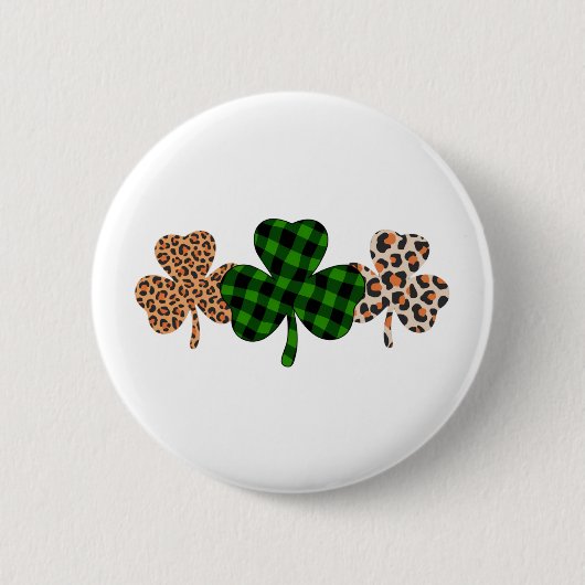 St Patricks Day Lucky Irish Green Kariert Kleeblat Button (Vorderseite)