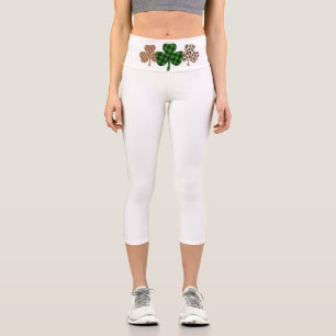 St Patricks Day Lucky Irish Green Kariert Kleeblat Capri Leggings