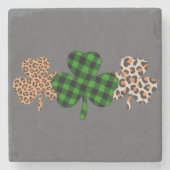 St Patricks Day Lucky Irish Green Kariert Kleeblat Steinuntersetzer (Vorderseite)