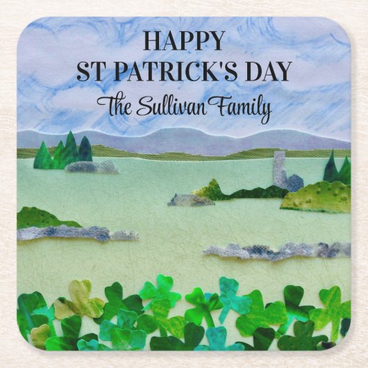 St Patrick's Day Lucky Kleeblatt Familienname Rechteckiger Pappuntersetzer (Vorderseite)