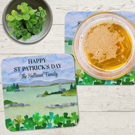 St Patrick's Day Lucky Kleeblatt Familienname Rechteckiger Pappuntersetzer