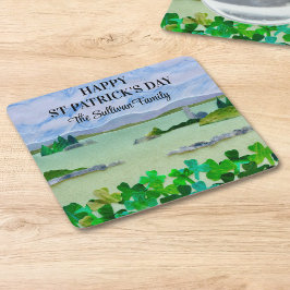 St Patrick's Day Lucky Kleeblatt Familienname Rechteckiger Pappuntersetzer