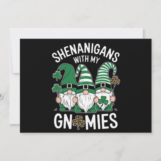 St Patricks Day Lucky Kleeblatt Leopard Gnomes Einladung (Vorderseite)