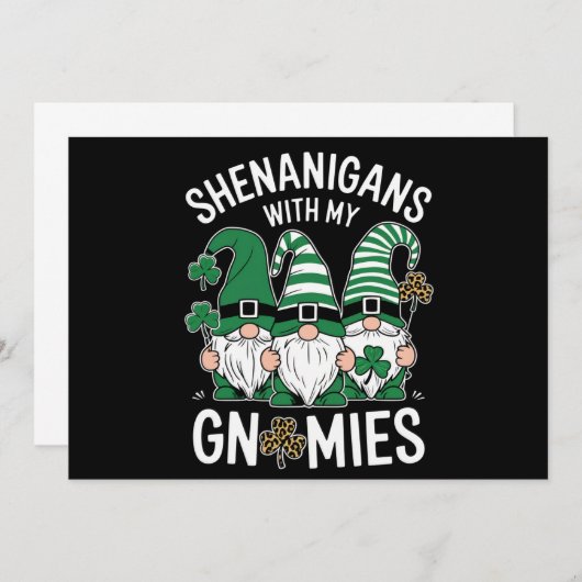 St Patricks Day Lucky Kleeblatt Leopard Gnomes Einladung (Vorne/Hinten)