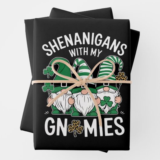 St Patricks Day Lucky Kleeblatt Leopard Gnomes Geschenkpapier Set (Beispiel)