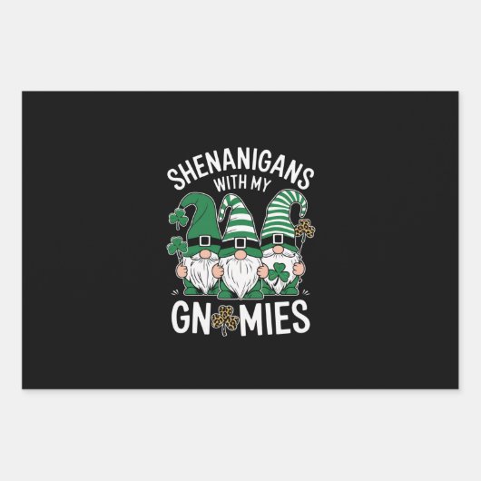 St Patricks Day Lucky Kleeblatt Leopard Gnomes Geschenkpapier Set (Vorderseite)