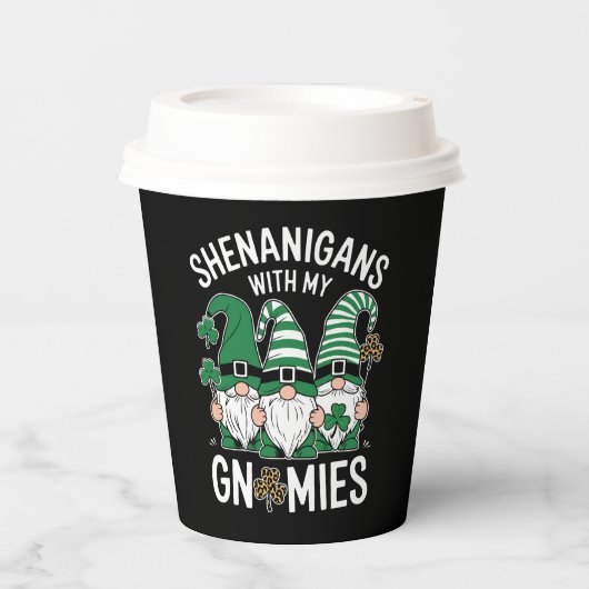 St Patricks Day Lucky Kleeblatt Leopard Gnomes Pappbecher (Vorderseite)