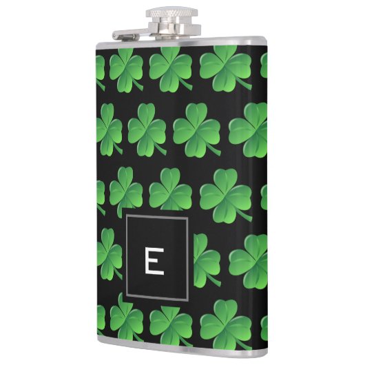 St Patricks Day Lucky Kleeblatt Pattern Monogram Flachmann (Links)