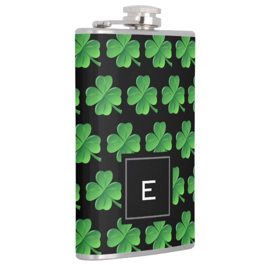 St Patricks Day Lucky Kleeblatt Pattern Monogram Flachmann (Rechts)