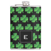 St Patricks Day Lucky Kleeblatt Pattern Monogram Flachmann (Vorderseite)