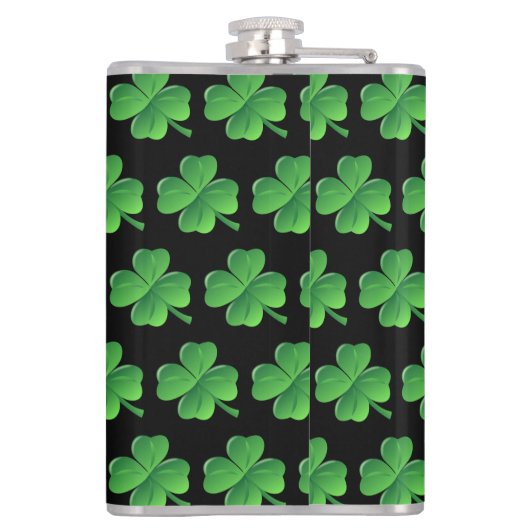 St Patricks Day Lucky Kleeblatt Pattern Monogram Flachmann (Rückseite)