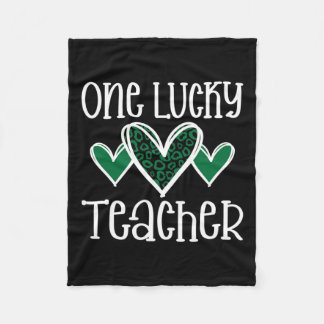 St. Patricks Day Lucky Lehrer Leopard Print Heart Fleecedecke