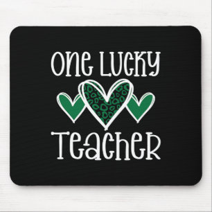 St. Patricks Day Lucky Lehrer Leopard Print Heart Mousepad