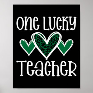 St. Patricks Day Lucky Lehrer Leopard Print Heart Poster