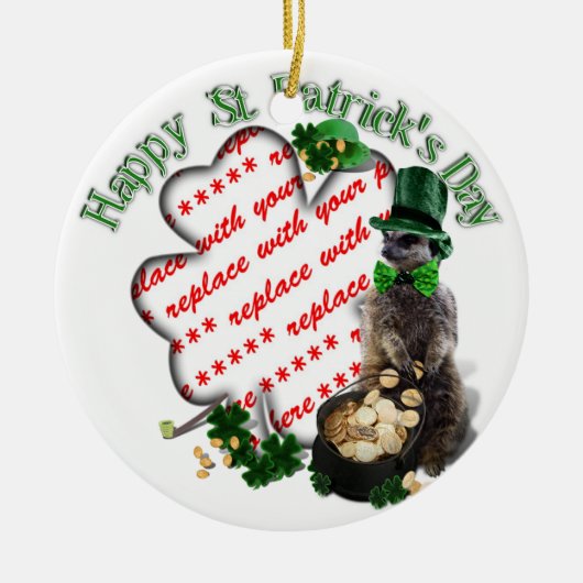 St Patrick's Day Lucky Meerkat Kleeblatt Rahmen Keramik Ornament (Vorne)