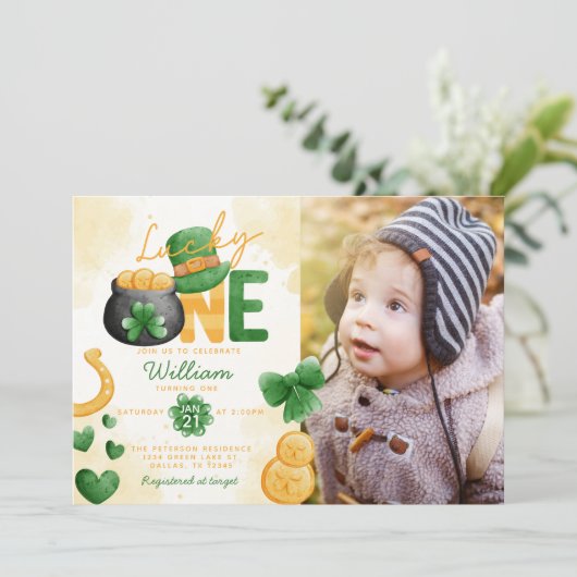 St Patricks Day Lucky ONE Einladung zum 1. Geburts (Stehend Vorderseite)