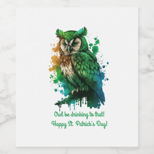 St. Patrick's Day Lucky Owl trinken darauf Weinetikett (Einzelnes Label)