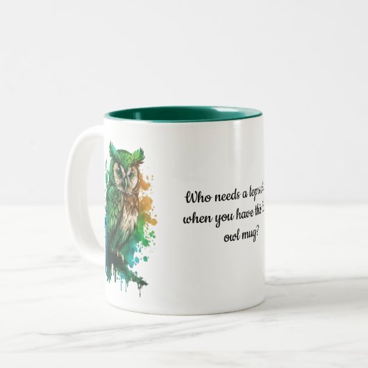St. Patrick's Day Lucky Owl - Wer braucht Leprecha Zweifarbige Tasse (Vorderseite Links)