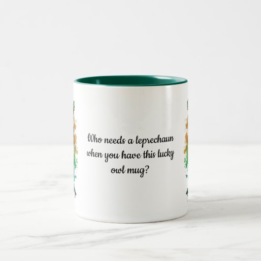 St. Patrick's Day Lucky Owl - Wer braucht Leprecha Zweifarbige Tasse (Mittel)