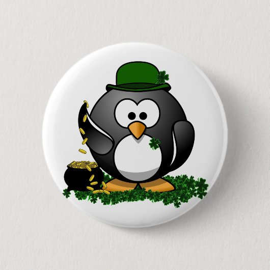 St. Patrick's Day Lucky Pinguin mit Pot Of Gold Button (Vorderseite)