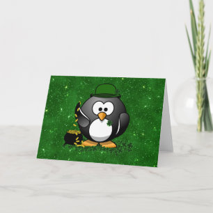 St. Patrick's Day Lucky Pinguin mit Pot Of Gold Karte