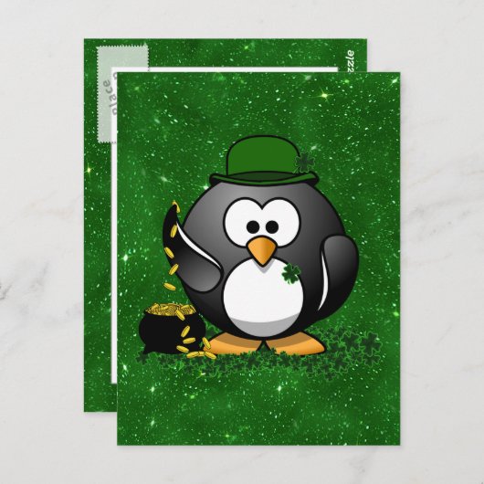 St. Patrick's Day Lucky Pinguin mit Pot Of Gold Postkarte (Vorne/Hinten)