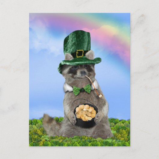 St Patrick's Day - Lucky Raccoon Postkarte (Vorderseite)