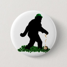 St Patrick's Day Lucky Sasquatch Button