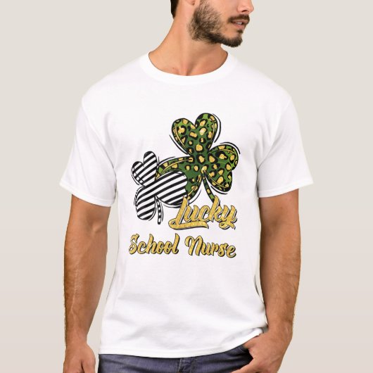 St Patrick's Day Lucky School Krankenschwester Clo T-Shirt (Vorderseite)
