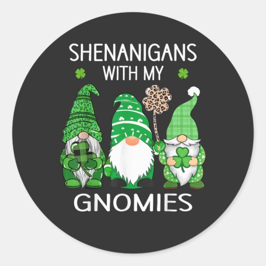 St Patricks Day Lucky Shamrock Leopard Gnomes  Runder Aufkleber (Vorderseite)